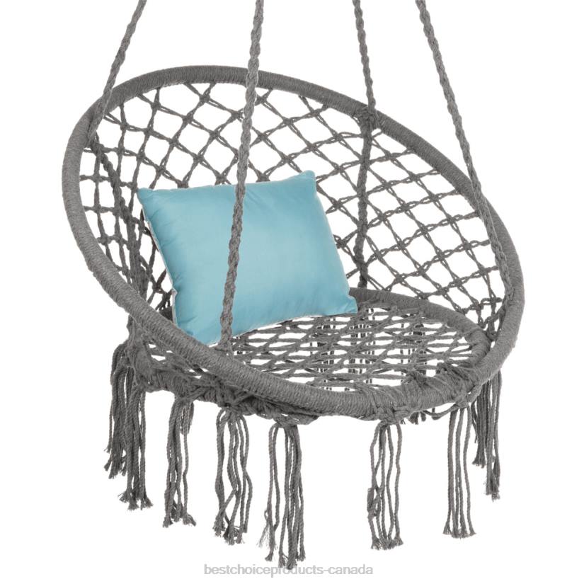 4LT21465 Gray Best Choice Products Cotton Macrame Hammock Hanging Chair Swing, Handwoven w/ Backrest