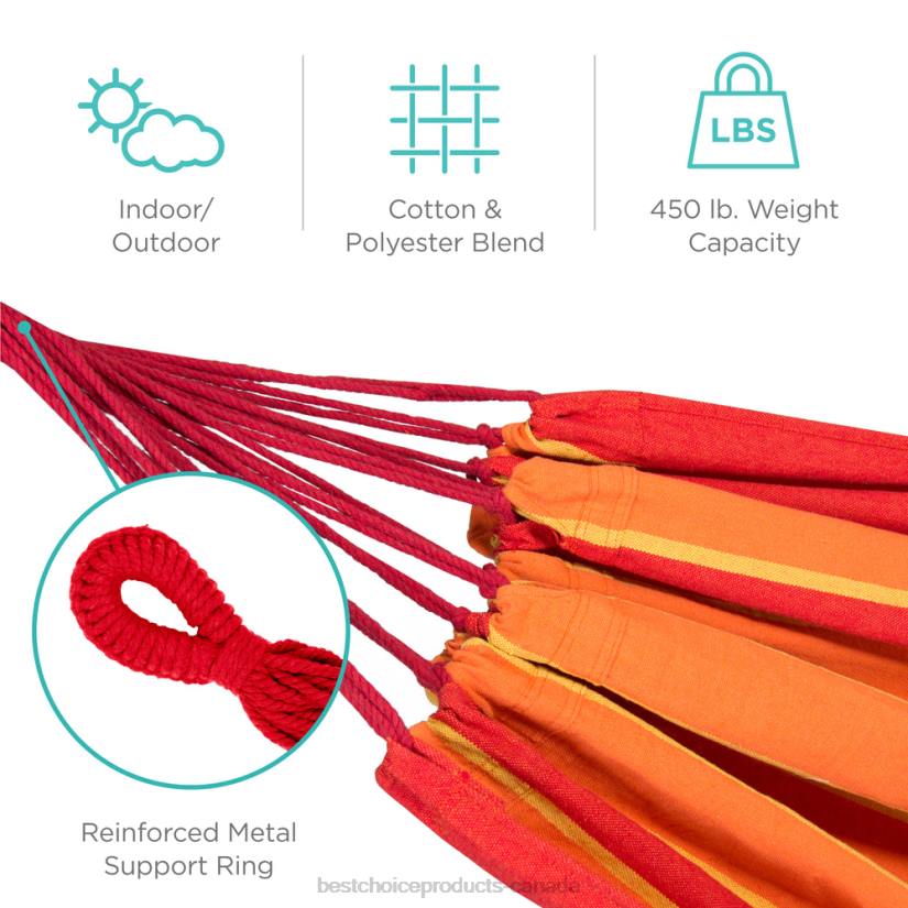 4LT2417 Orange Best Choice Products 2-Person Brazilian-Style Double Hammock w/ Portable Carrying Bag