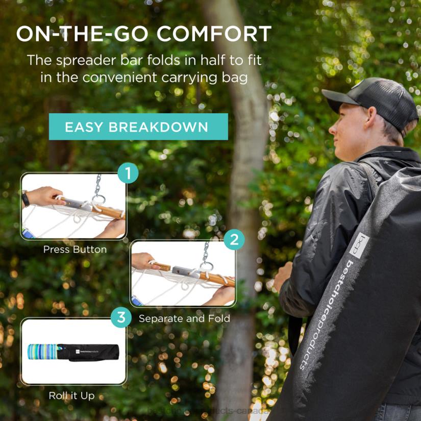 4LT2432 Blue/Green Stripe Best Choice Products 2-Person Quilted Portable Hammock w/ Curved Bamboo Spreader Bar, Carry Bag