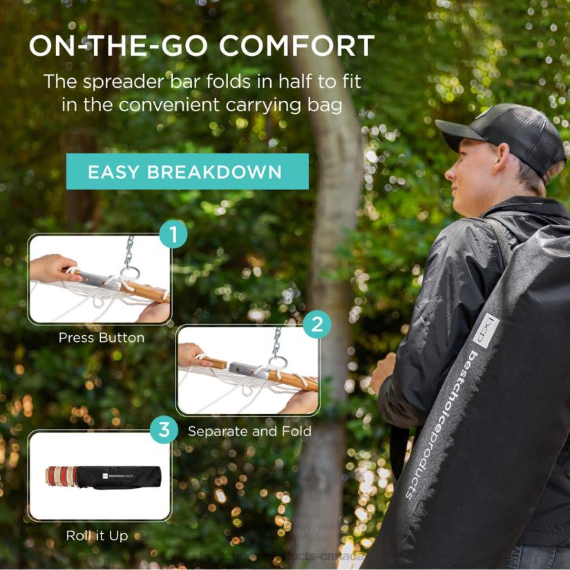 4LT2433 Burgundy/Tan Stripe Best Choice Products 2-Person Quilted Portable Hammock w/ Curved Bamboo Spreader Bar, Carry Bag