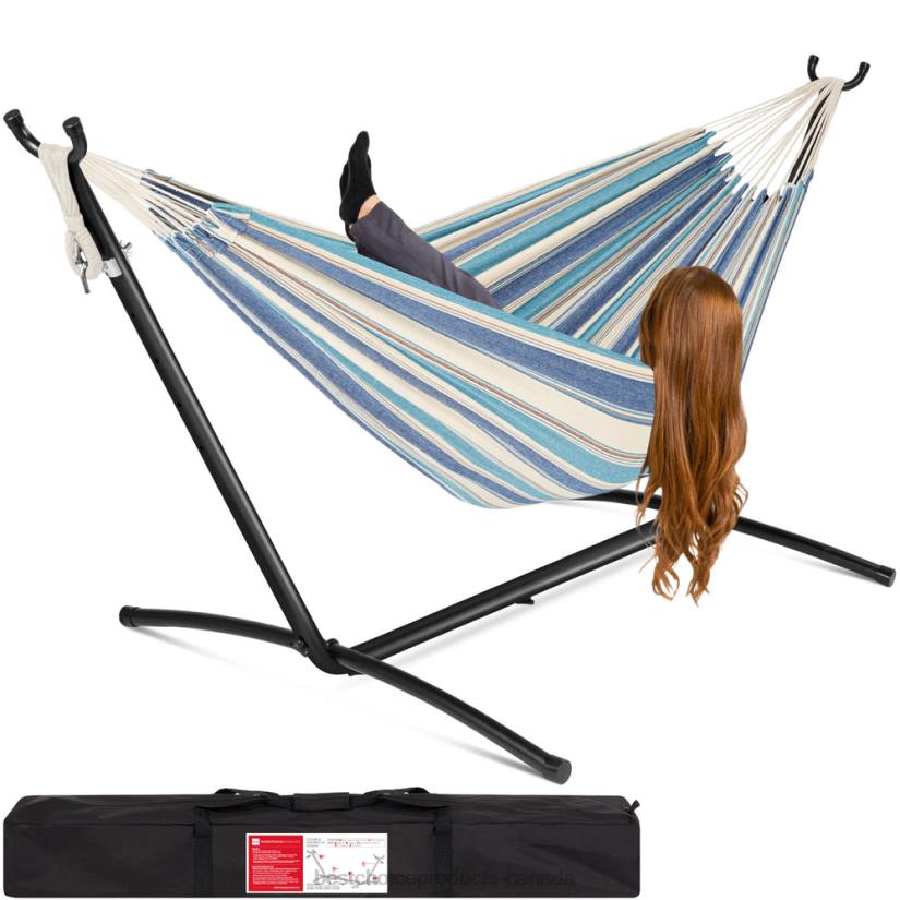 4LT2875 Ocean Best Choice Products 2-Person Brazilian-Style Double Hammock w/ Carrying Bag and Steel Stand