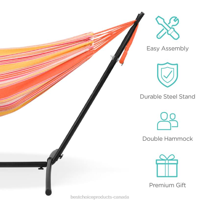 4LT2876 Sunset Best Choice Products 2-Person Brazilian-Style Double Hammock w/ Carrying Bag and Steel Stand