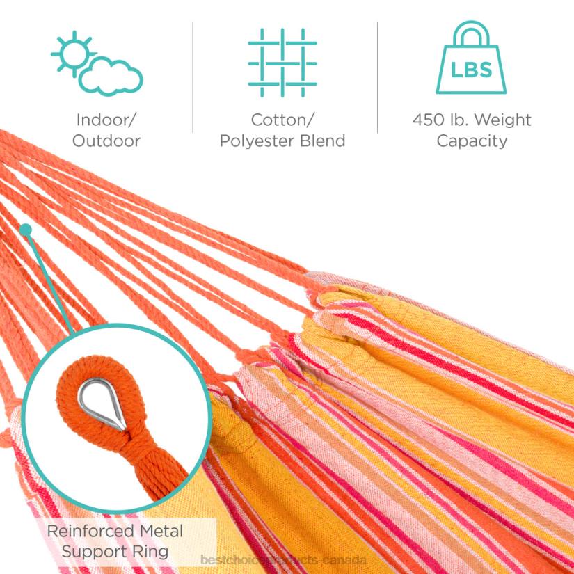 4LT2876 Sunset Best Choice Products 2-Person Brazilian-Style Double Hammock w/ Carrying Bag and Steel Stand