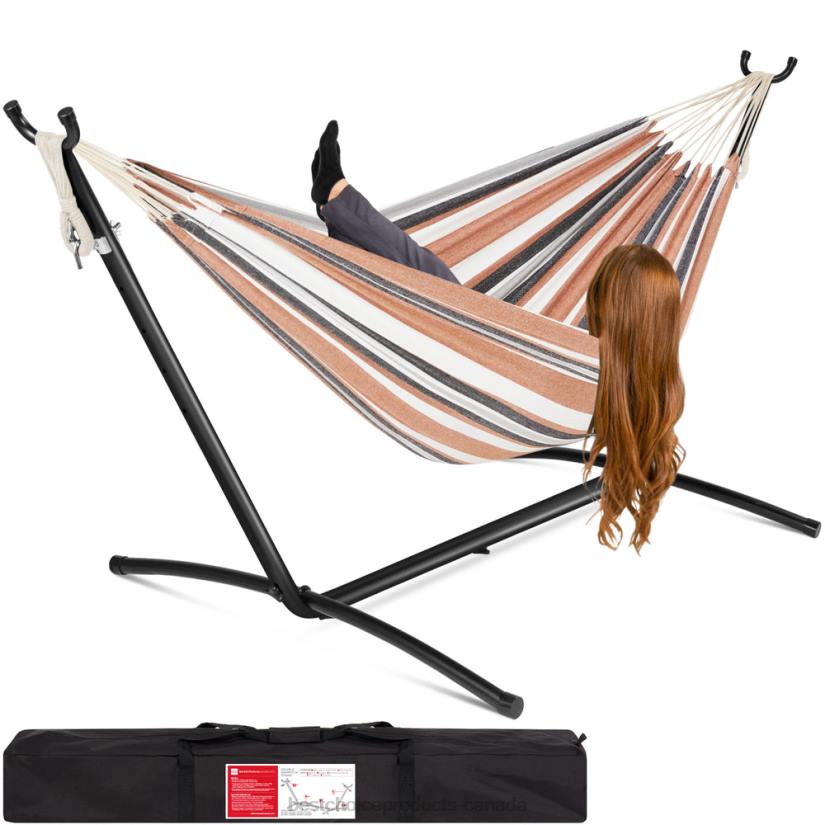 4LT2879 Desert Stripes Best Choice Products 2-Person Brazilian-Style Double Hammock w/ Carrying Bag and Steel Stand