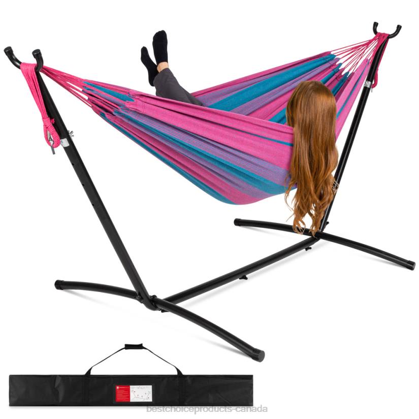 4LT2881 Aster Best Choice Products 2-Person Brazilian-Style Double Hammock w/ Carrying Bag and Steel Stand