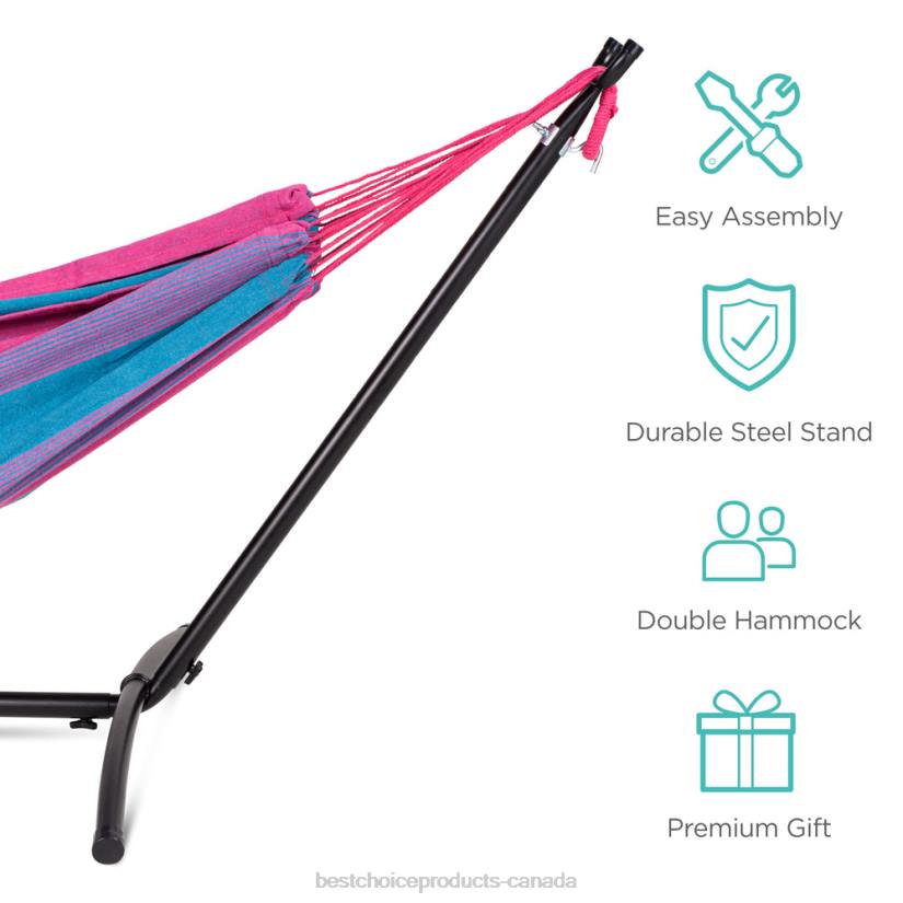 4LT2881 Aster Best Choice Products 2-Person Brazilian-Style Double Hammock w/ Carrying Bag and Steel Stand
