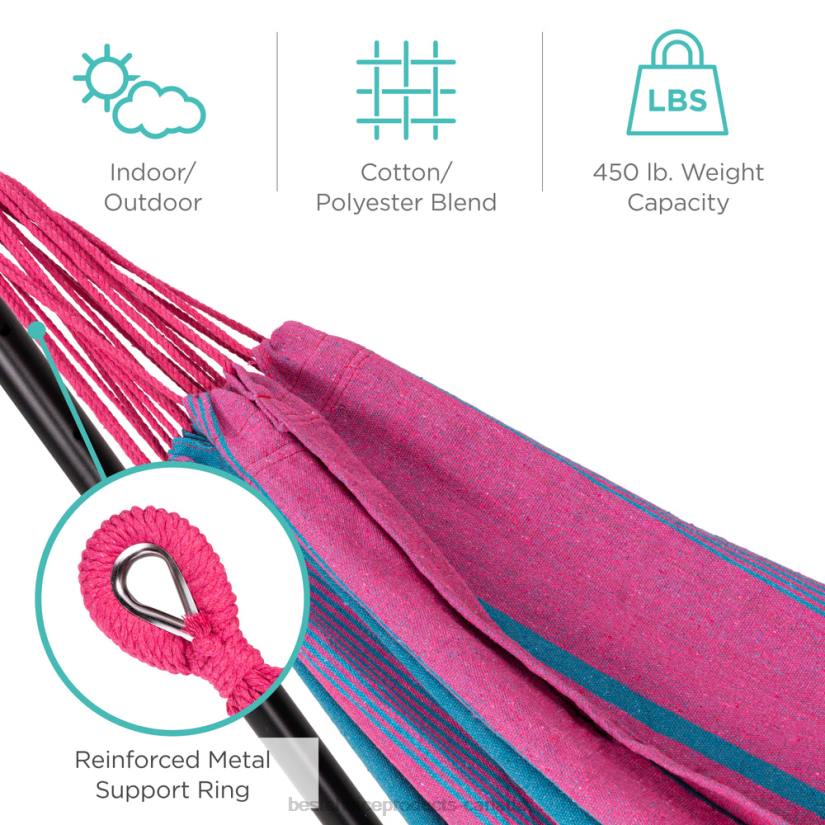 4LT2881 Aster Best Choice Products 2-Person Brazilian-Style Double Hammock w/ Carrying Bag and Steel Stand