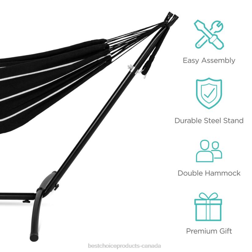 4LT2883 Onyx Best Choice Products 2-Person Brazilian-Style Double Hammock w/ Carrying Bag and Steel Stand
