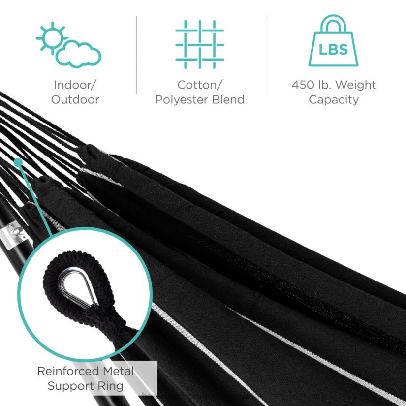 4LT2883 Onyx Best Choice Products 2-Person Brazilian-Style Double Hammock w/ Carrying Bag and Steel Stand