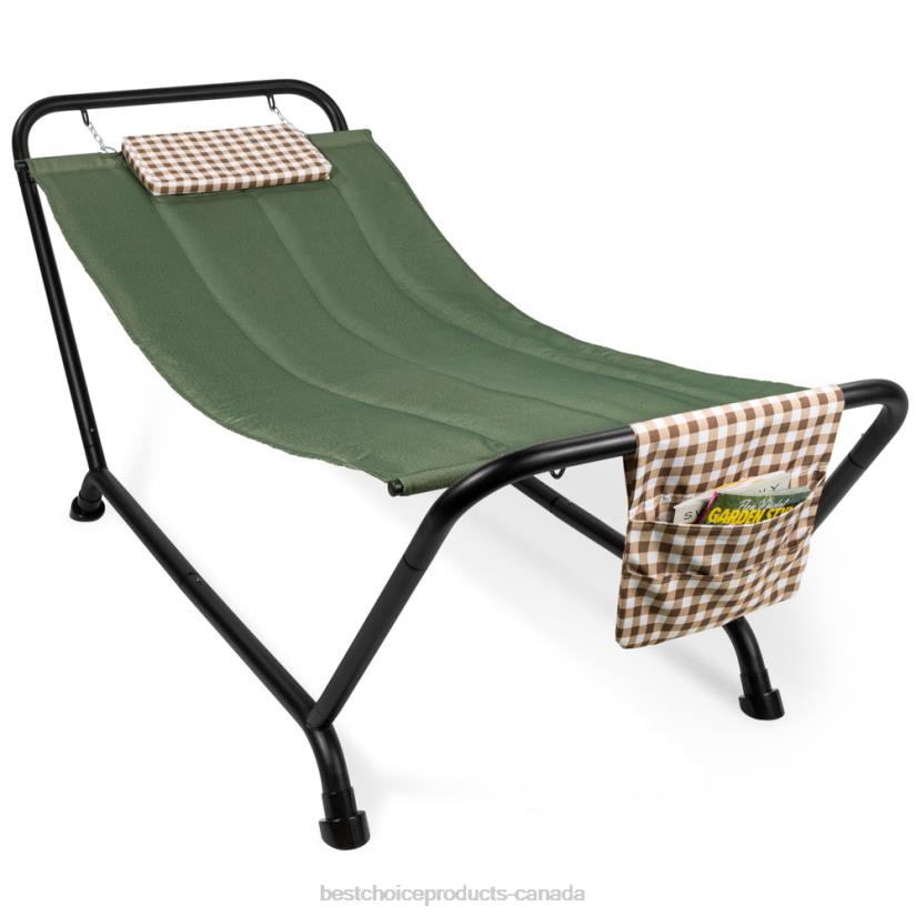 4LT2923 Green Best Choice Products Outdoor Patio Hammock for Backyard, Garden w/ Stand, Pillow, Storage Pockets