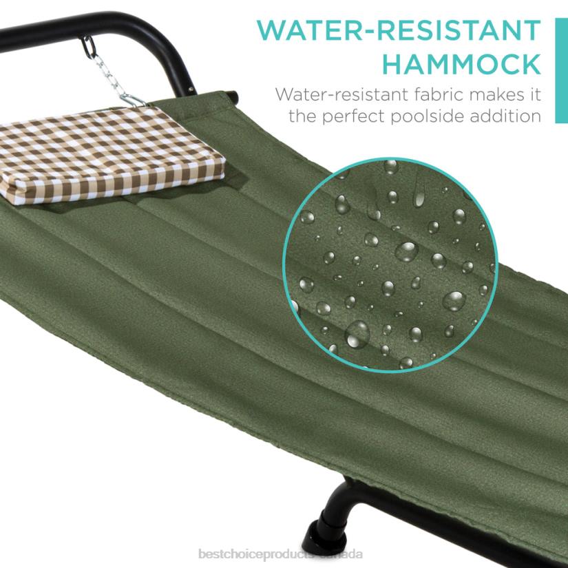 4LT2923 Green Best Choice Products Outdoor Patio Hammock for Backyard, Garden w/ Stand, Pillow, Storage Pockets