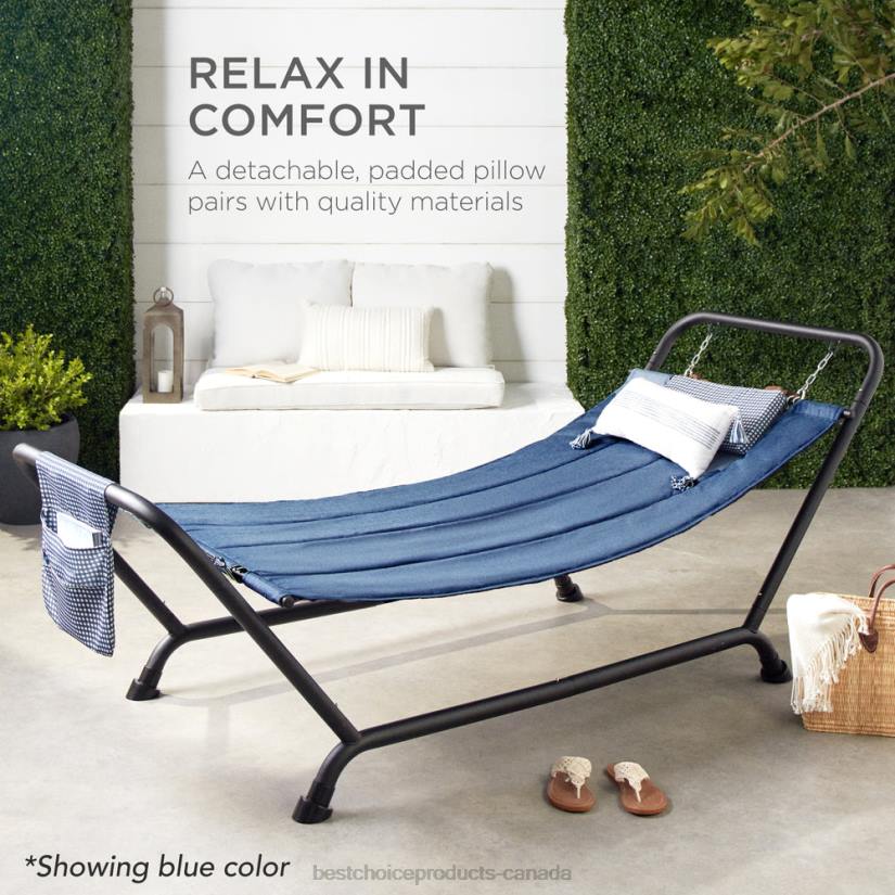 4LT2923 Green Best Choice Products Outdoor Patio Hammock for Backyard, Garden w/ Stand, Pillow, Storage Pockets