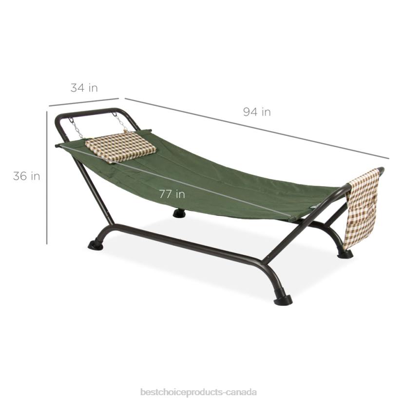 4LT2923 Green Best Choice Products Outdoor Patio Hammock for Backyard, Garden w/ Stand, Pillow, Storage Pockets