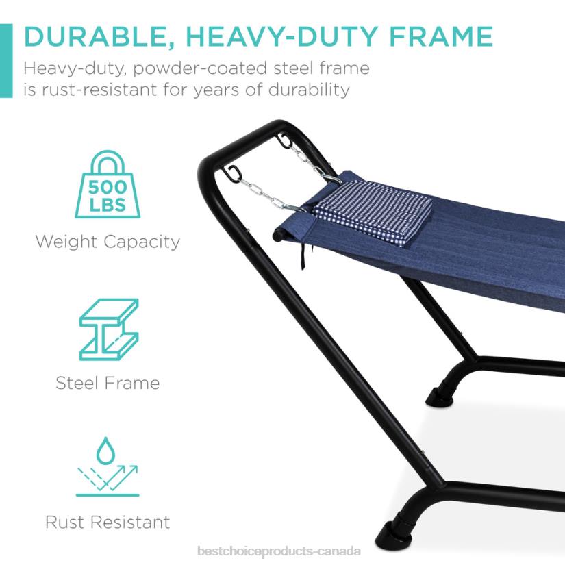 4LT2924 Blue Best Choice Products Outdoor Patio Hammock for Backyard, Garden w/ Stand, Pillow, Storage Pockets