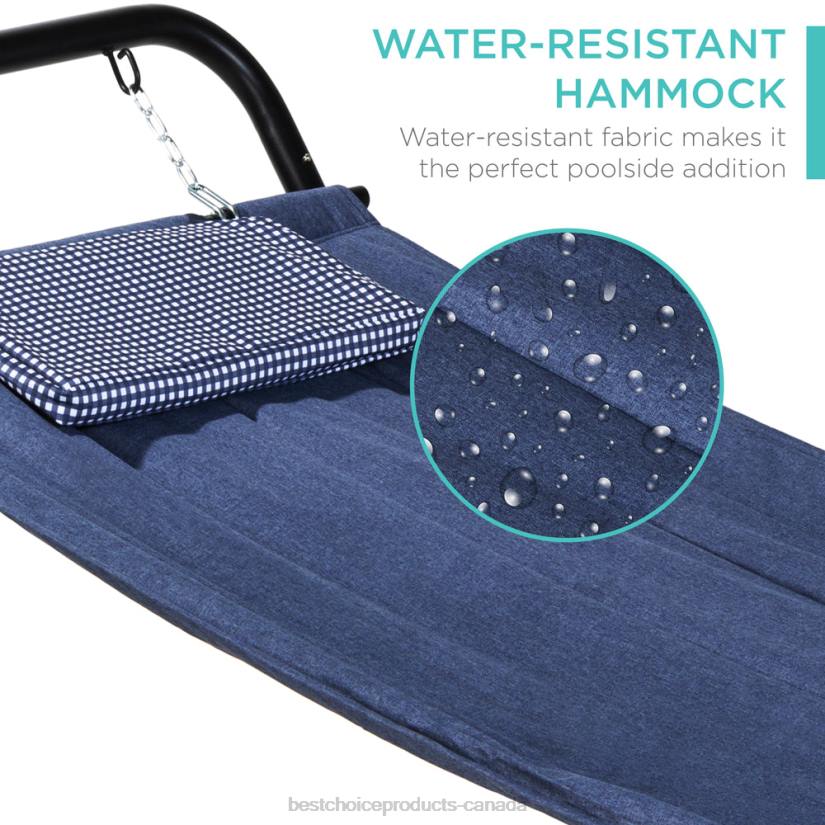 4LT2924 Blue Best Choice Products Outdoor Patio Hammock for Backyard, Garden w/ Stand, Pillow, Storage Pockets