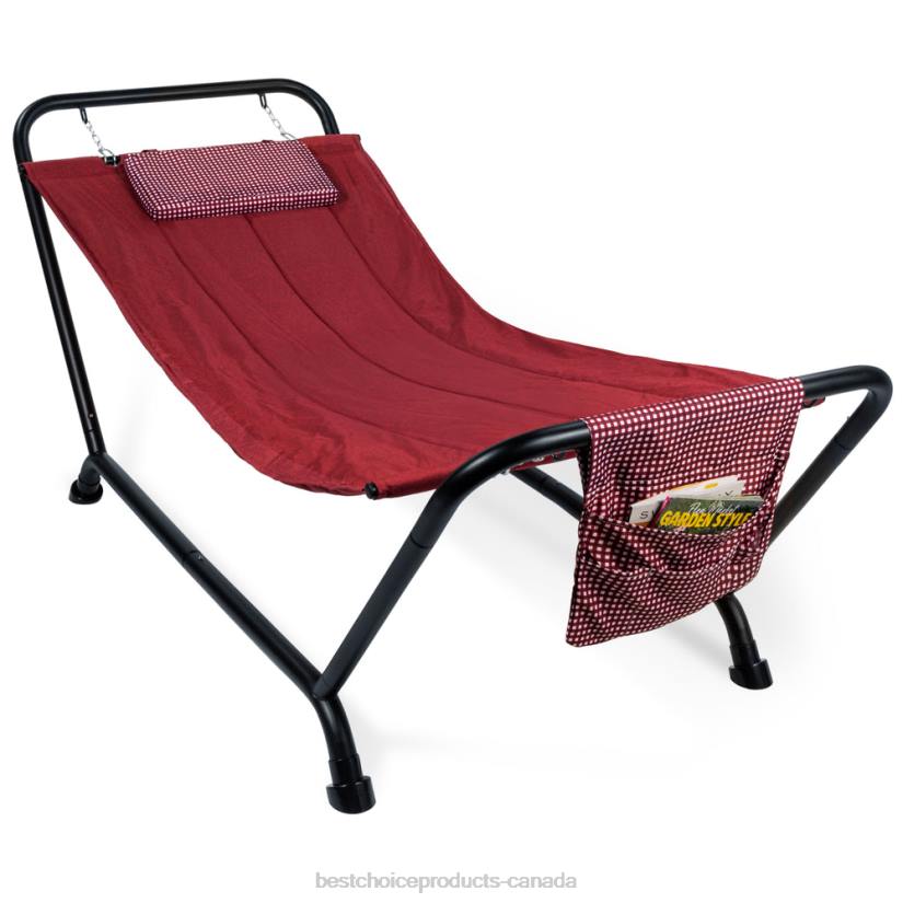 4LT2925 Red Best Choice Products Outdoor Patio Hammock for Backyard, Garden w/ Stand, Pillow, Storage Pockets