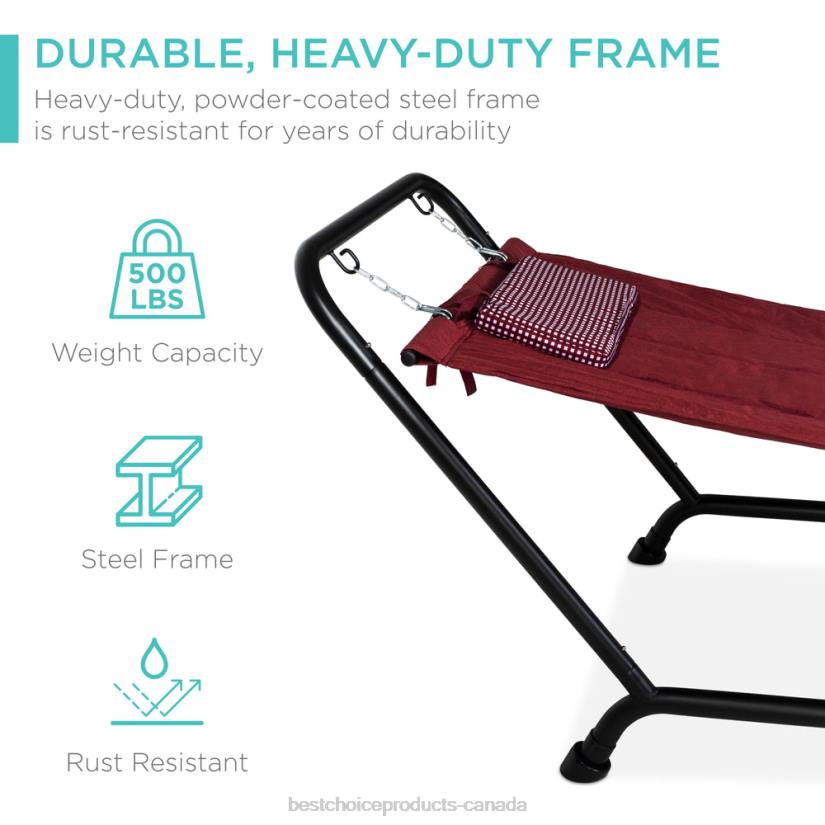 4LT2925 Red Best Choice Products Outdoor Patio Hammock for Backyard, Garden w/ Stand, Pillow, Storage Pockets