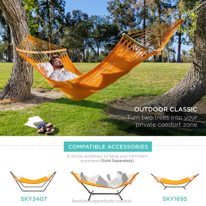 4LT2950 Fire Red Best Choice Products 2-Person Woven Polyester Hammock w/ Curved Bamboo Spreader Bar, Carry Bag