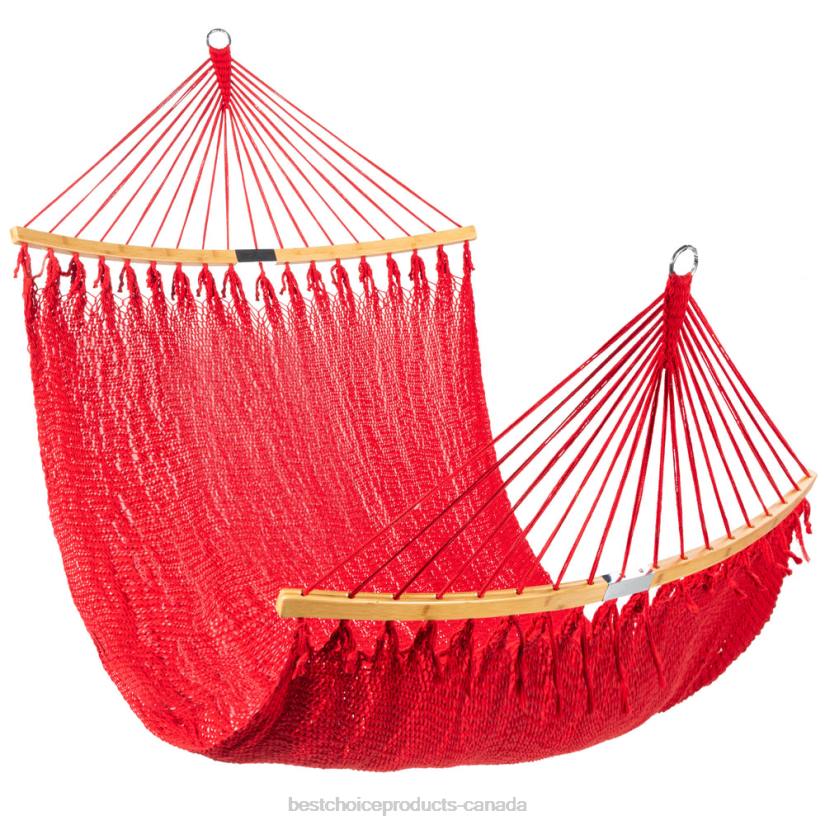 4LT2950 Fire Red Best Choice Products 2-Person Woven Polyester Hammock w/ Curved Bamboo Spreader Bar, Carry Bag