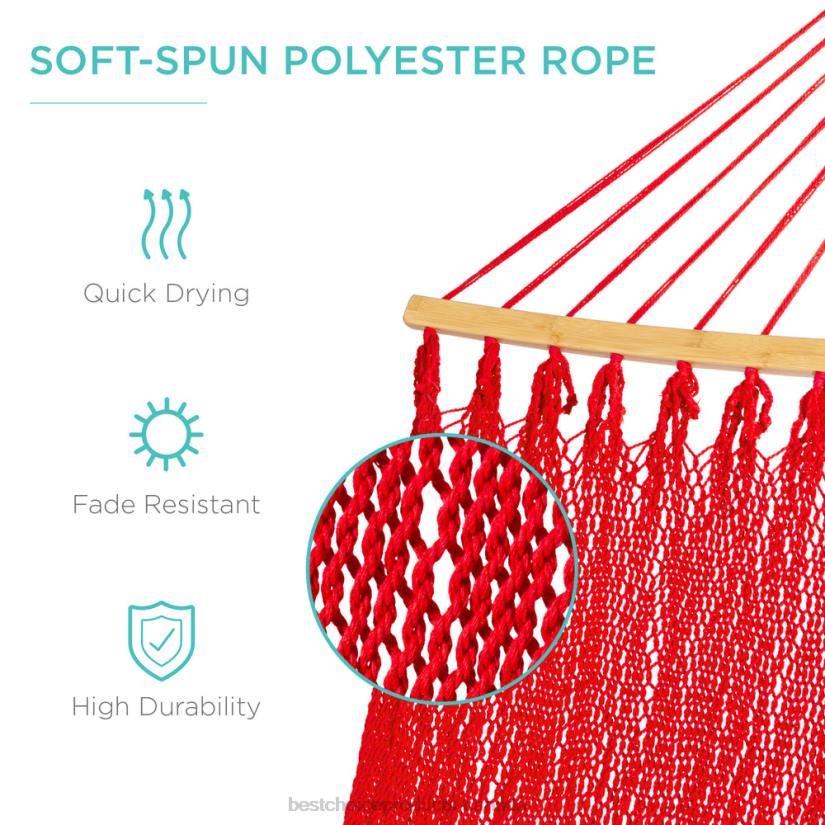 4LT2950 Fire Red Best Choice Products 2-Person Woven Polyester Hammock w/ Curved Bamboo Spreader Bar, Carry Bag