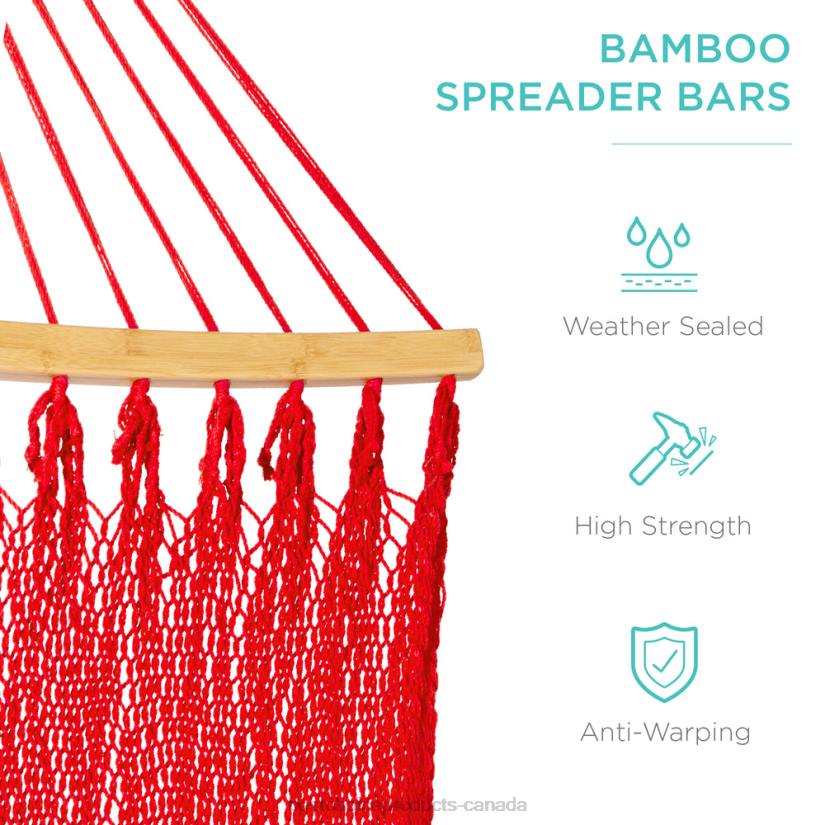 4LT2950 Fire Red Best Choice Products 2-Person Woven Polyester Hammock w/ Curved Bamboo Spreader Bar, Carry Bag