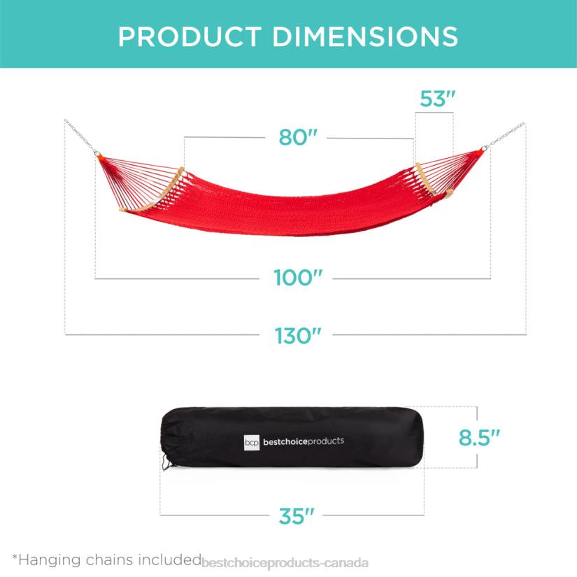 4LT2950 Fire Red Best Choice Products 2-Person Woven Polyester Hammock w/ Curved Bamboo Spreader Bar, Carry Bag