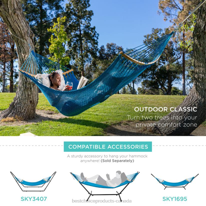 4LT2950 Fire Red Best Choice Products 2-Person Woven Polyester Hammock w/ Curved Bamboo Spreader Bar, Carry Bag
