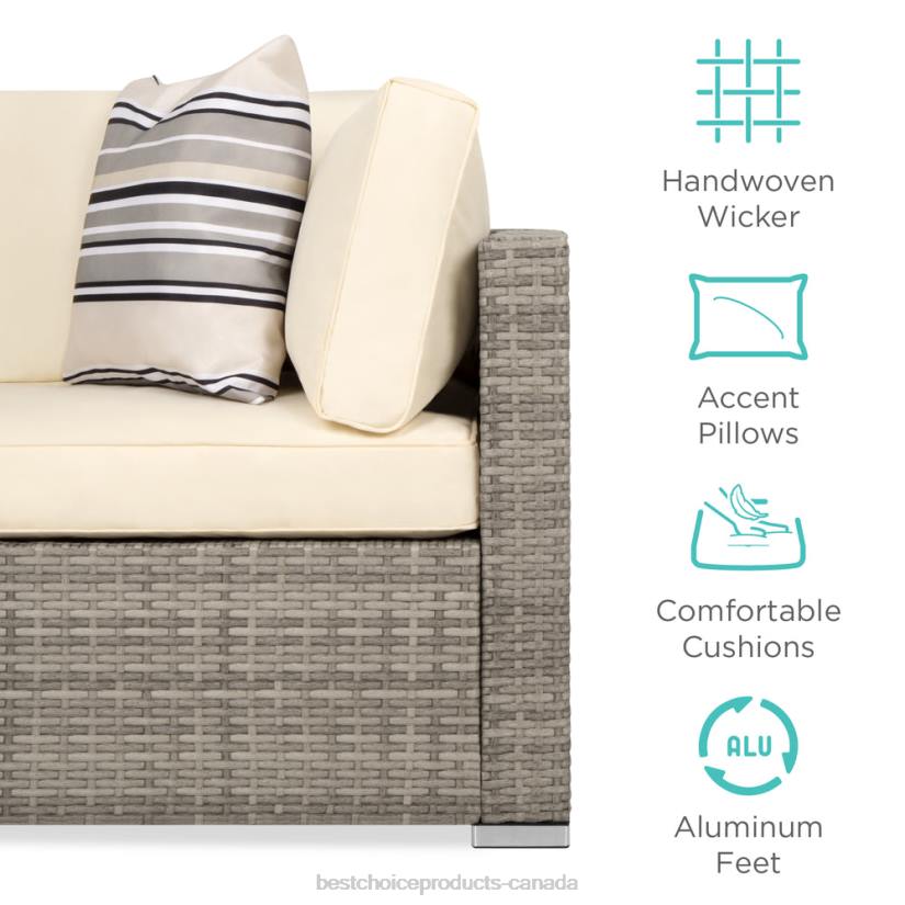 4LT21305 Gray/Cream Best Choice Products 7-Piece Modular Wicker Sectional Conversation Set w/ 2 Pillows, Cover