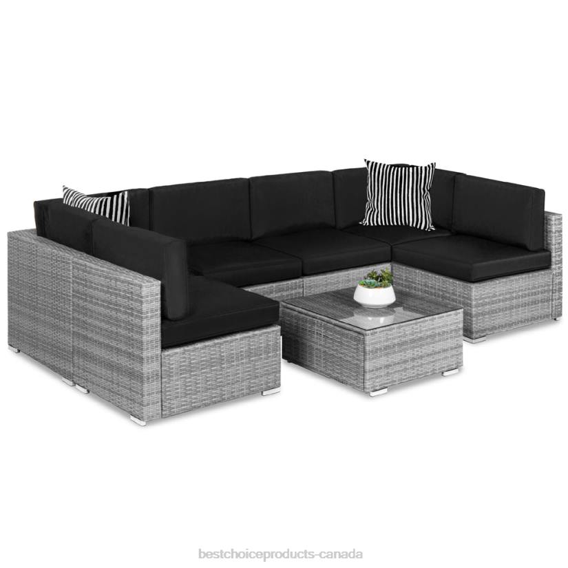 4LT21306 Gray/Black Best Choice Products 7-Piece Modular Wicker Sectional Conversation Set w/ 2 Pillows, Cover