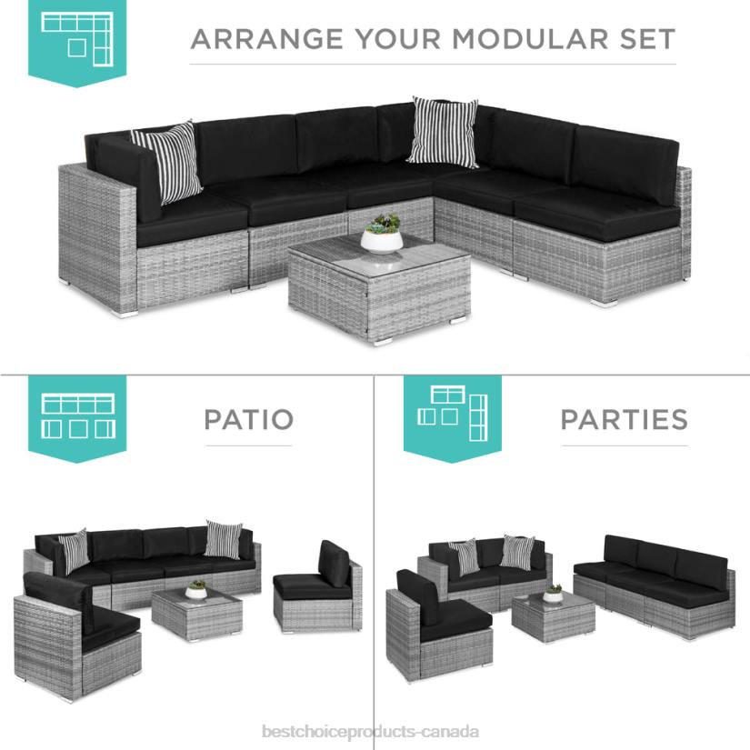 4LT21306 Gray/Black Best Choice Products 7-Piece Modular Wicker Sectional Conversation Set w/ 2 Pillows, Cover