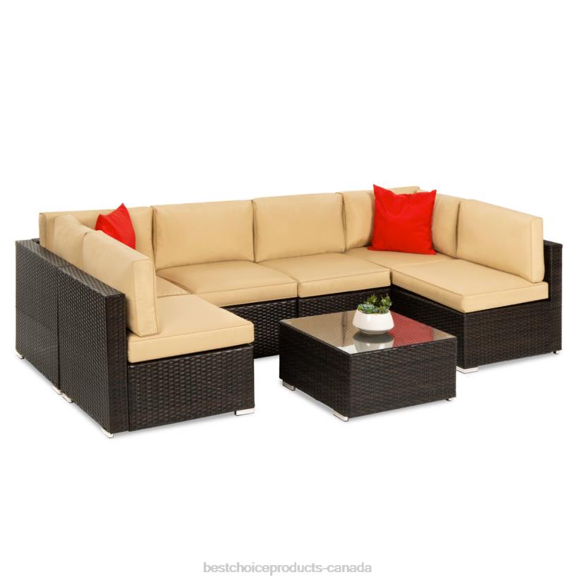 4LT21307 Brown/Tan Best Choice Products 7-Piece Modular Wicker Sectional Conversation Set w/ 2 Pillows, Cover