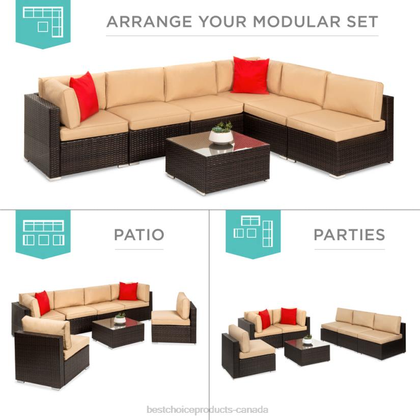 4LT21307 Brown/Tan Best Choice Products 7-Piece Modular Wicker Sectional Conversation Set w/ 2 Pillows, Cover