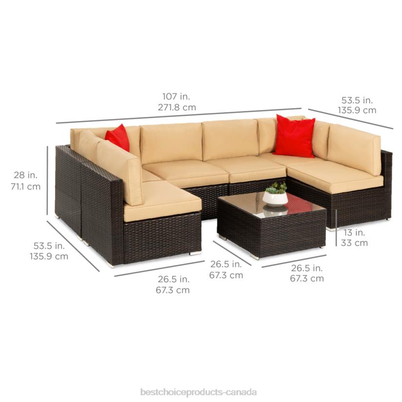 4LT21307 Brown/Tan Best Choice Products 7-Piece Modular Wicker Sectional Conversation Set w/ 2 Pillows, Cover