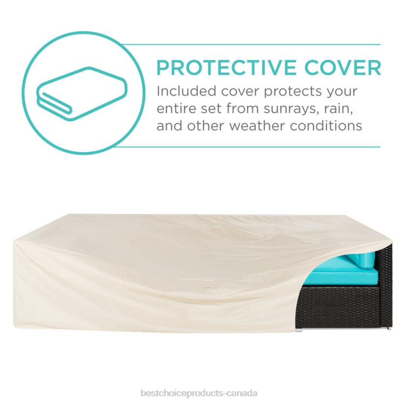 4LT21308 Black/Teal Best Choice Products 7-Piece Modular Wicker Sectional Conversation Set w/ 2 Pillows, Cover