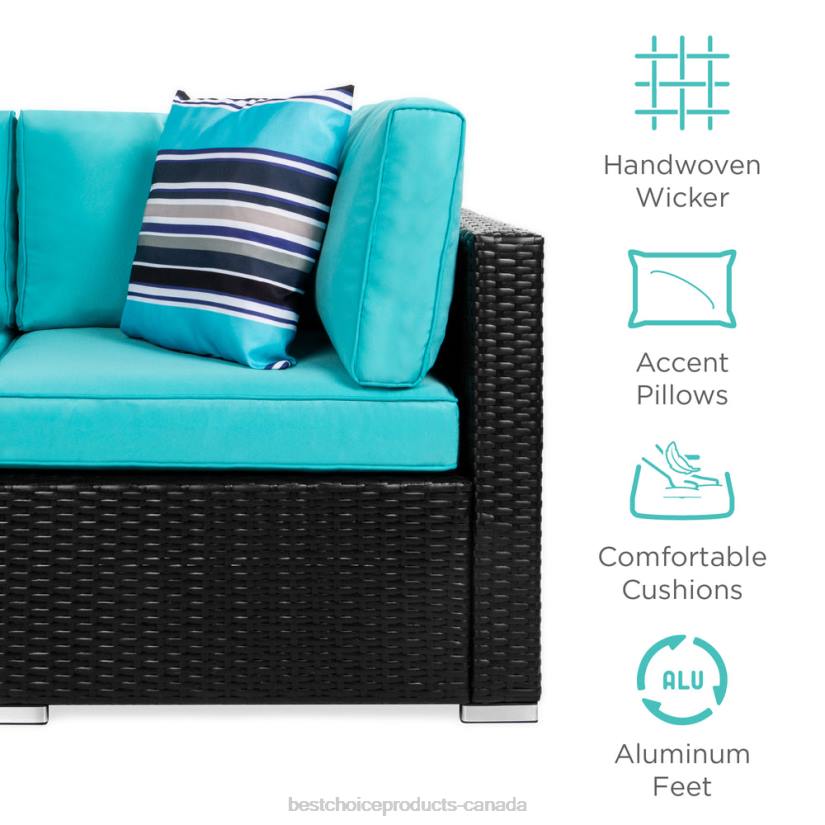 4LT21308 Black/Teal Best Choice Products 7-Piece Modular Wicker Sectional Conversation Set w/ 2 Pillows, Cover