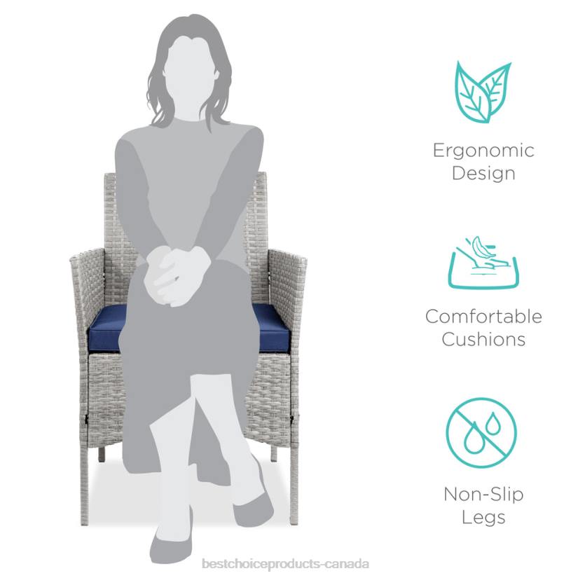 4LT21311 Gray/Navy Best Choice Products 3-Piece Outdoor Patio Wicker Bistro Set w/ Side Storage Table