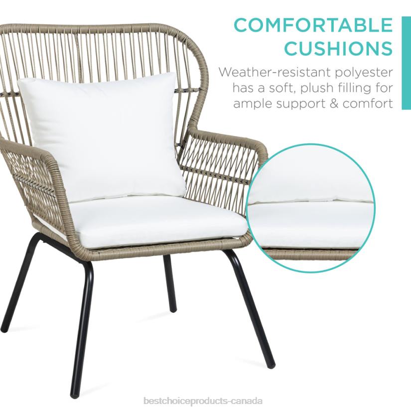 4LT21349 Tan Best Choice Products 3-Piece Patio Wicker Conversation Bistro Set w/ 2 Chairs, Glass Top Table