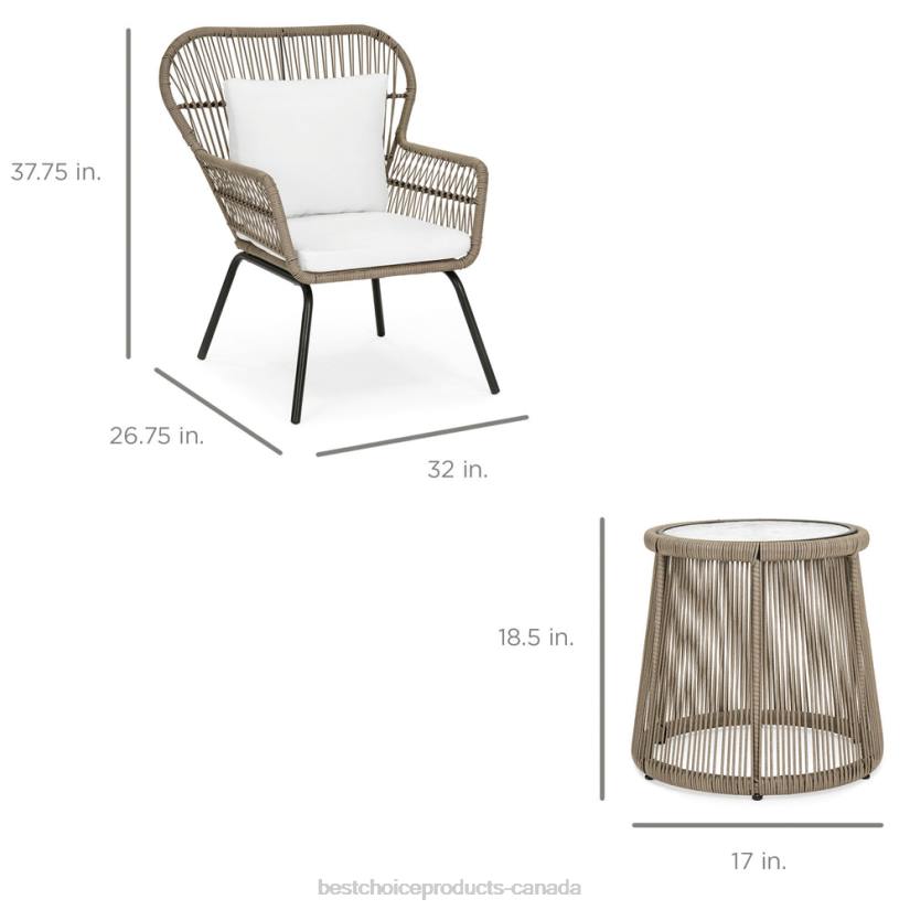 4LT21349 Tan Best Choice Products 3-Piece Patio Wicker Conversation Bistro Set w/ 2 Chairs, Glass Top Table