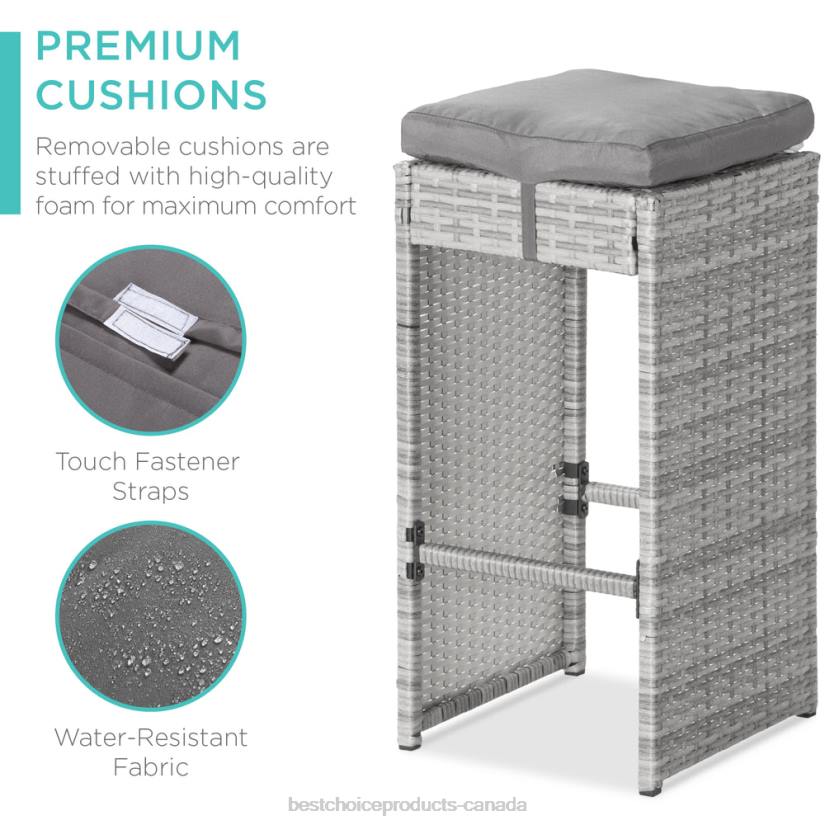 4LT21392 Gray Best Choice Products 7-Piece Wicker Bar Patio Dining Set w/ Glass Table Top, 6 Stools