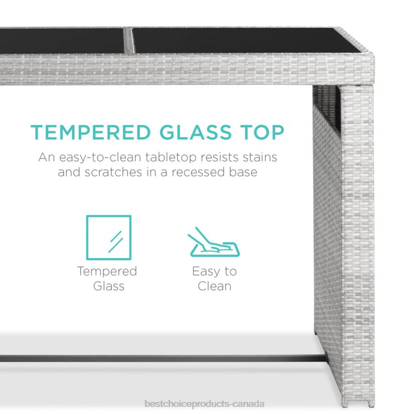 4LT21392 Gray Best Choice Products 7-Piece Wicker Bar Patio Dining Set w/ Glass Table Top, 6 Stools