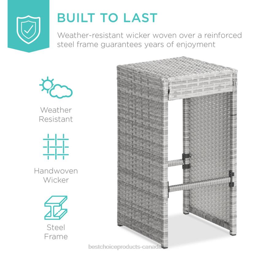 4LT21392 Gray Best Choice Products 7-Piece Wicker Bar Patio Dining Set w/ Glass Table Top, 6 Stools