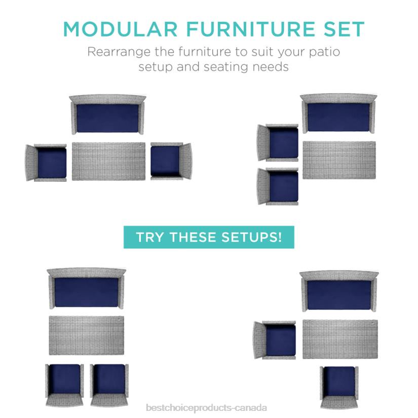 4LT21402 Gray/Navy Best Choice Products 4-Piece Outdoor Wicker Conversation Patio Set w/ 4 Seats, Glass Table Top
