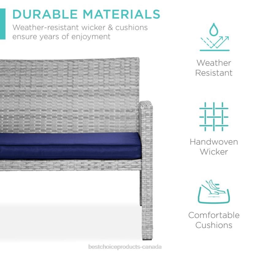 4LT21402 Gray/Navy Best Choice Products 4-Piece Outdoor Wicker Conversation Patio Set w/ 4 Seats, Glass Table Top