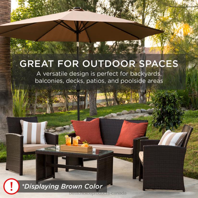 4LT21403 Brown/Red Best Choice Products 4-Piece Outdoor Wicker Conversation Patio Set w/ 4 Seats, Glass Table Top