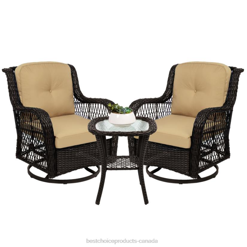 4LT21405 Beige Best Choice Products 3-Piece Patio Wicker Bistro Furniture Set w/ 2 Swivel Rocking Chairs, Table