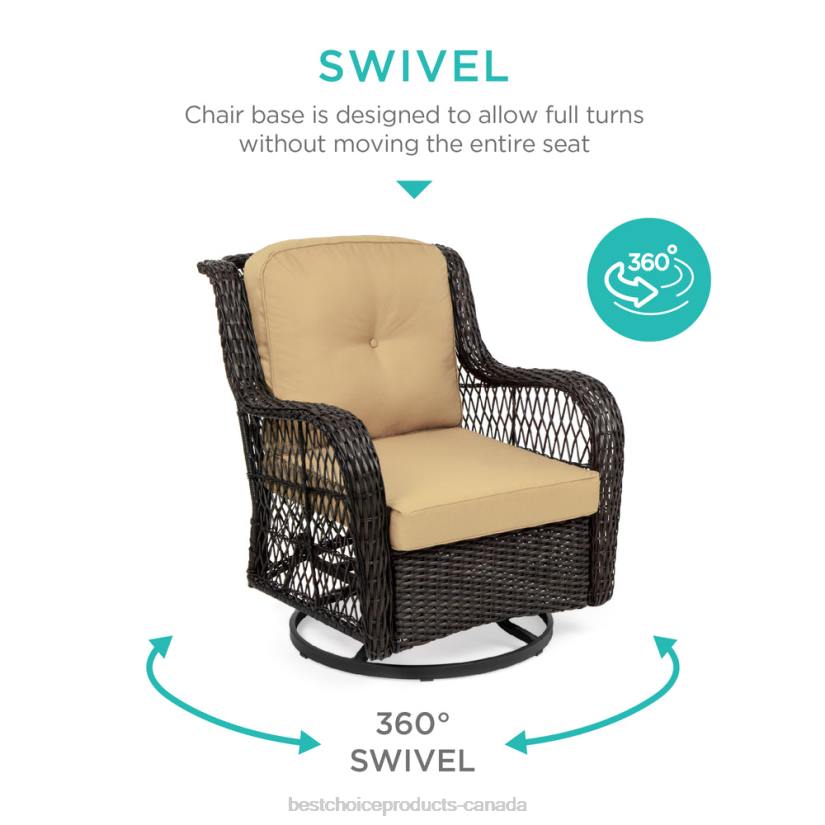 4LT21405 Beige Best Choice Products 3-Piece Patio Wicker Bistro Furniture Set w/ 2 Swivel Rocking Chairs, Table