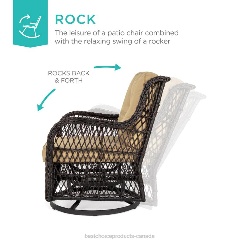 4LT21405 Beige Best Choice Products 3-Piece Patio Wicker Bistro Furniture Set w/ 2 Swivel Rocking Chairs, Table