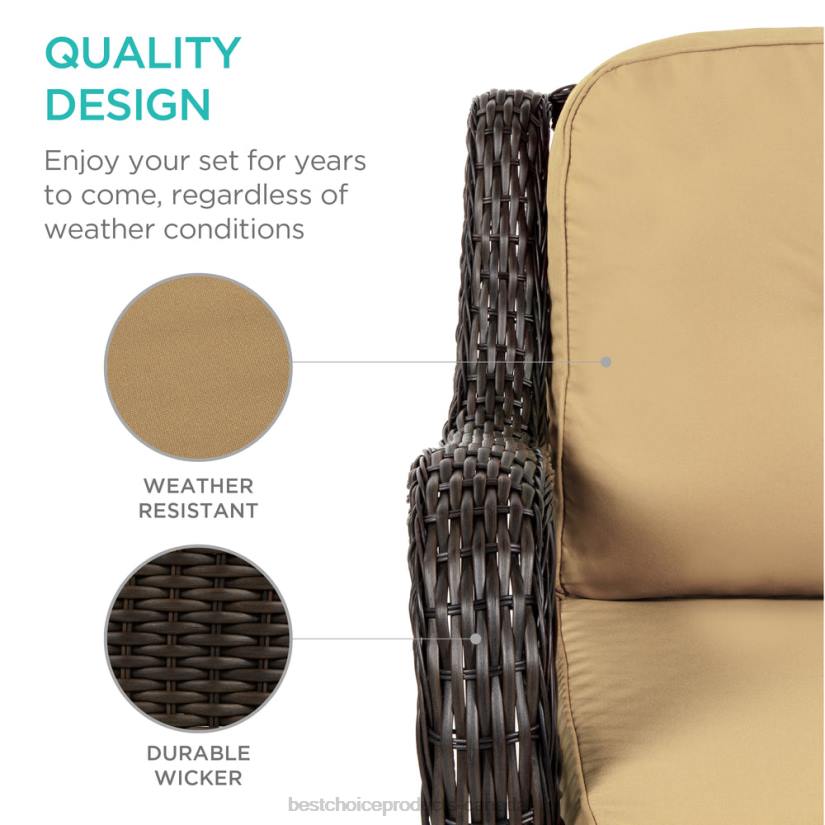 4LT21405 Beige Best Choice Products 3-Piece Patio Wicker Bistro Furniture Set w/ 2 Swivel Rocking Chairs, Table