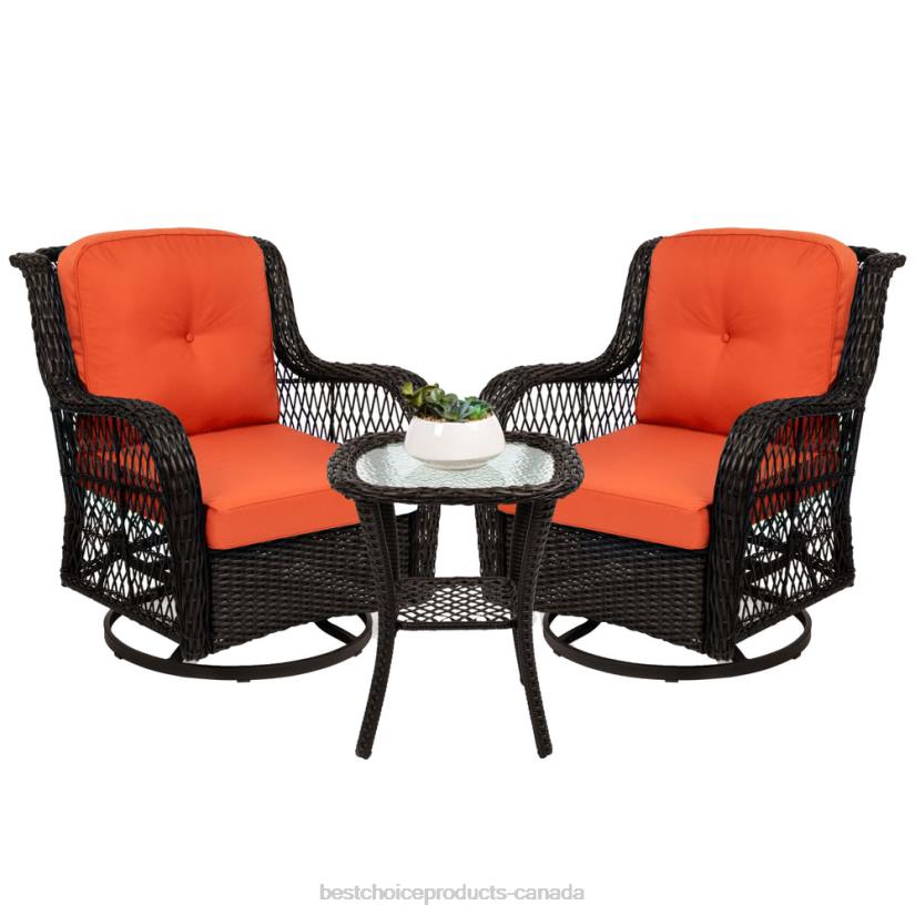 4LT21406 Rust Best Choice Products 3-Piece Patio Wicker Bistro Furniture Set w/ 2 Swivel Rocking Chairs, Table