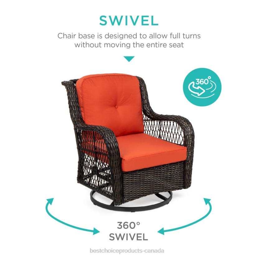 4LT21406 Rust Best Choice Products 3-Piece Patio Wicker Bistro Furniture Set w/ 2 Swivel Rocking Chairs, Table